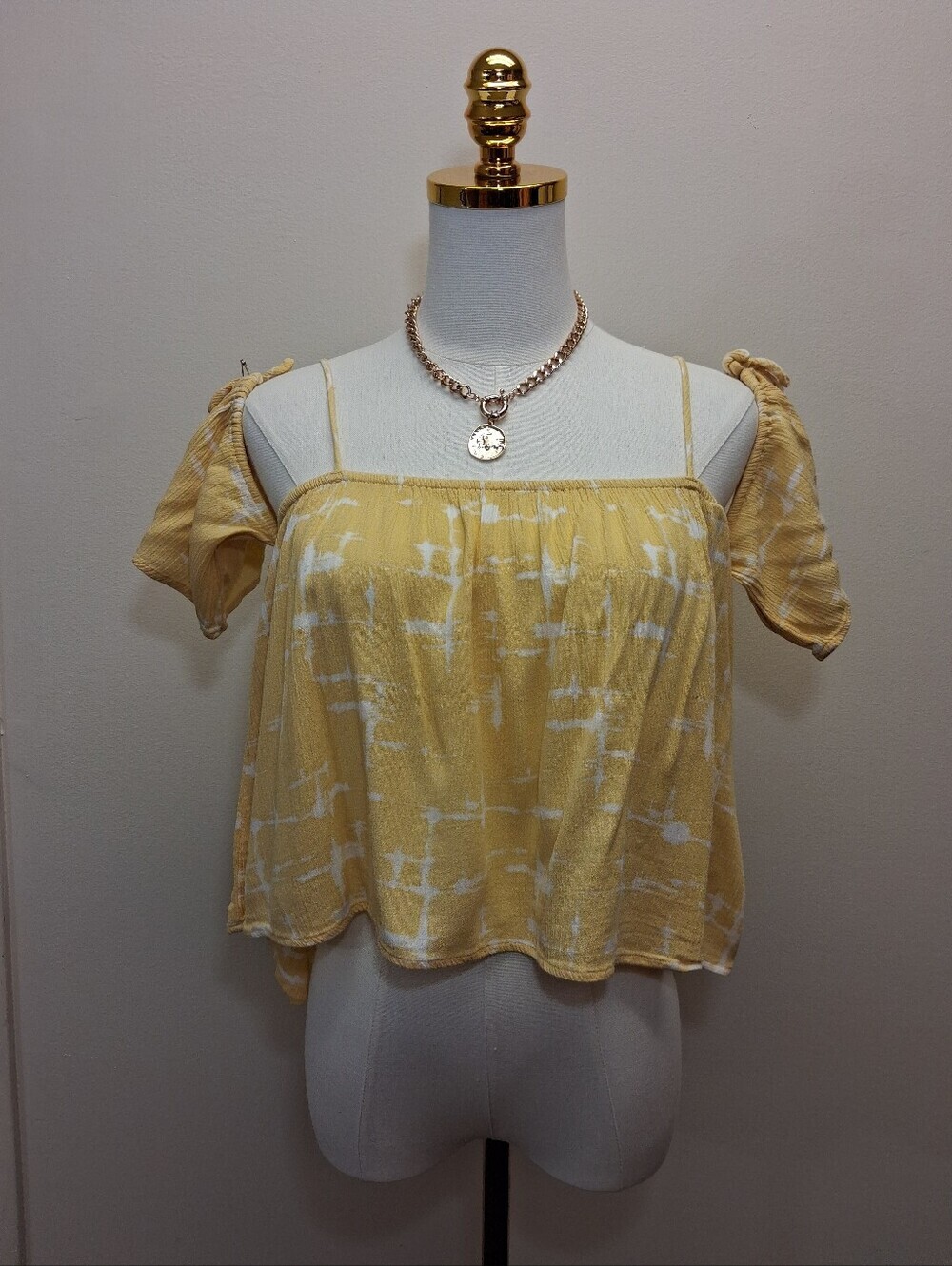 Forever 21 Yellow Tie Dye Off Shoulder Peasant Top Size Small